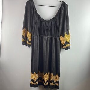 Uncle Frank Black and Gold Embroidered Boho Dress Size M